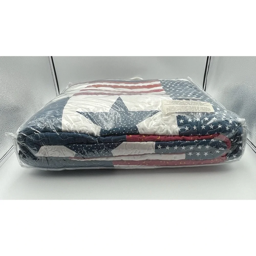 Americana Patch Full Queen Quilt Set 86x86 w/‎ 2 Shams Patriotic USA NIP